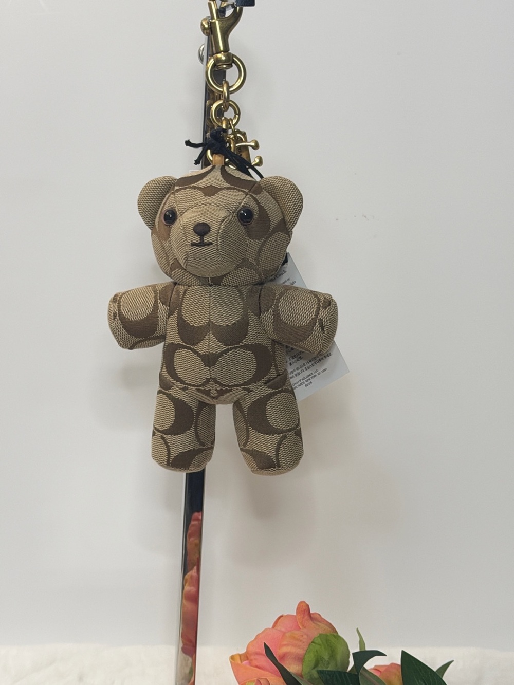 Coach bear bag charm in signature jacquard